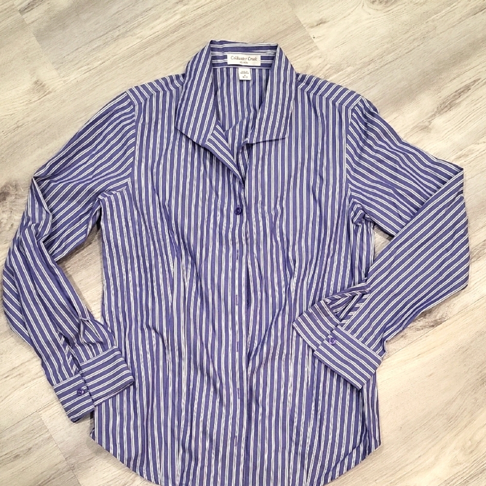 Coldwater Creek Med Blue Striped Shirt
